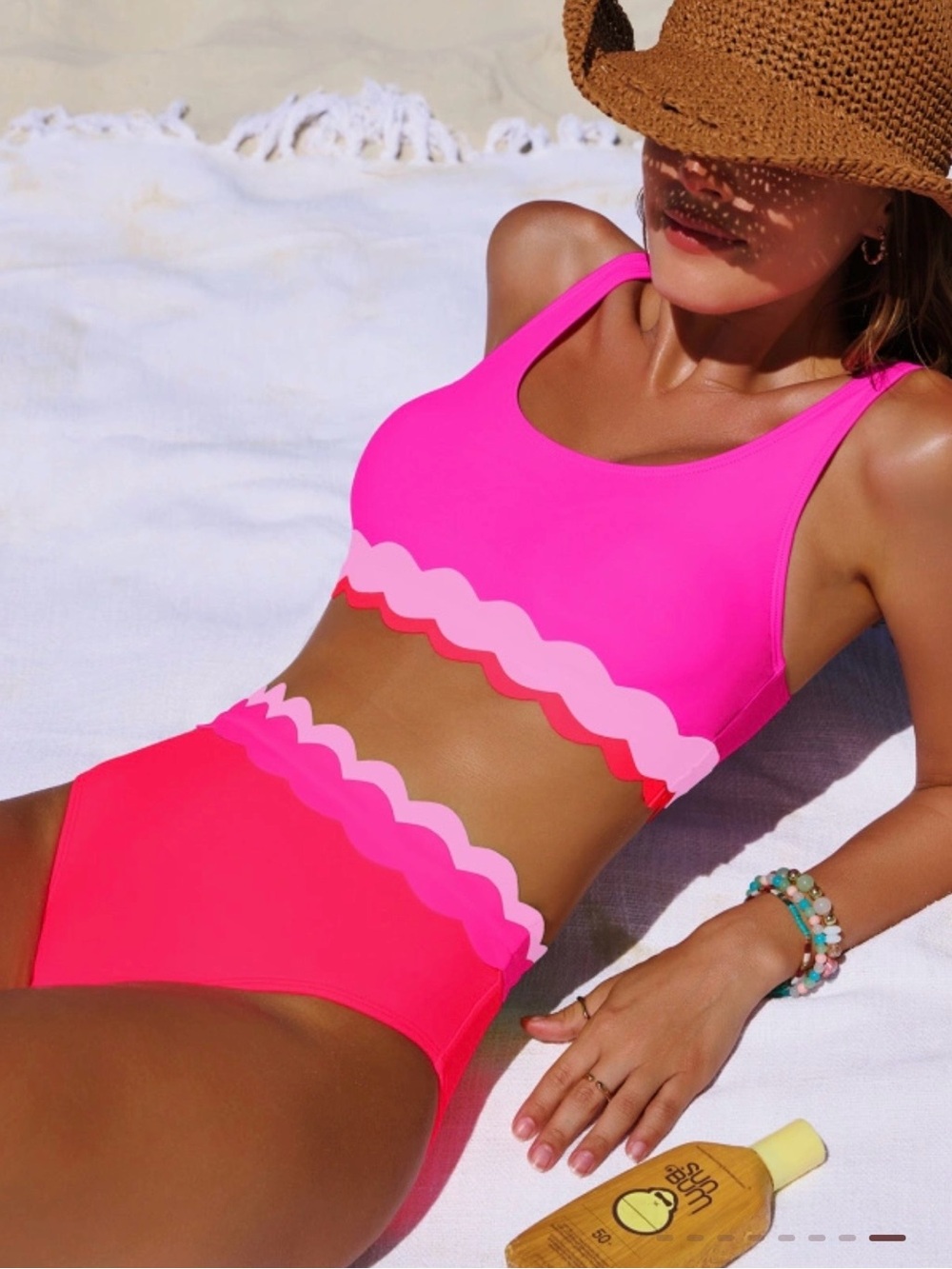 GORGEOUS NWT Popvil Scallop Trim Two-Piece Swim Set - Hot Pink - Picture 6 of 6